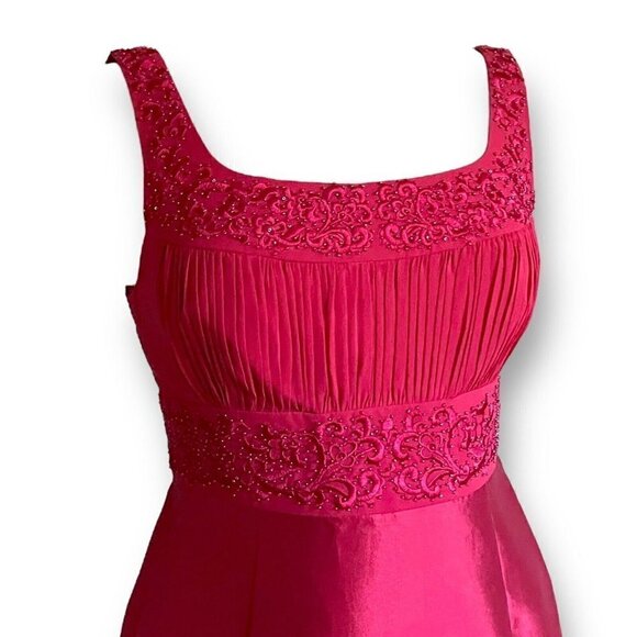 Talbots Womens Dress Set Sz 6 Red Silk Beaded Embroidered Sheath Bolero Jacket - Picture 11 of 14